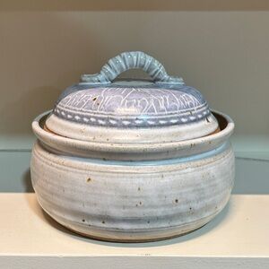 Handcrafted Ceramic Lidded Pot - Blue and Cream